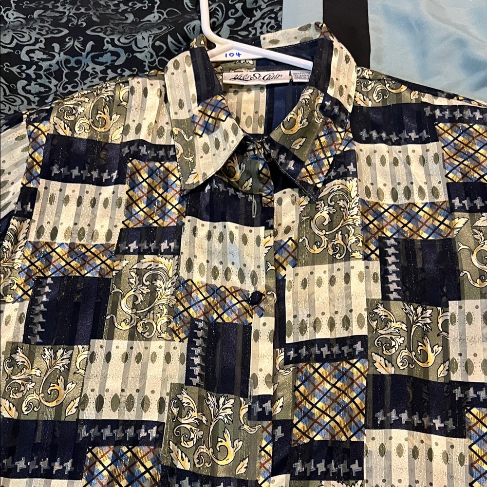 Yves St. Clair Multicolor Patchwork Button Down S… - image 8